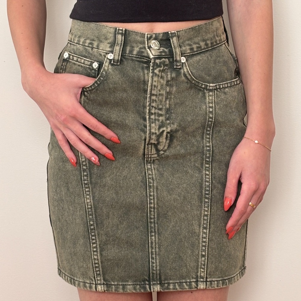 Moschino Jeans Olive Denim Mini Skirt NWT Size 24 Y2K Utility Cotton